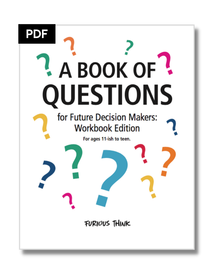 This image features the Cover of A Book of Questions PDF Workbook featuring a pattern of multi-coloured question marks throughout