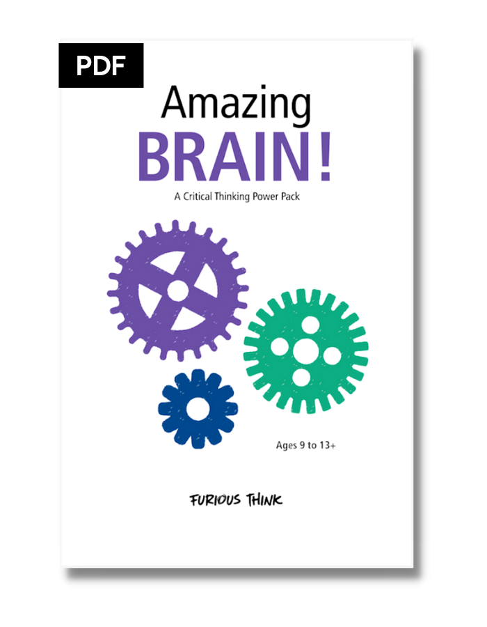 This is the cover of Amazing Brain, PDF version. The image features 3 large multi-coloured gears.